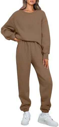 Damen nan Relaxed-Loungewear-Set mit Oversize Rundhals-Sweatshirt und taillierter High-Waist Jogginghose aus French Terry EB