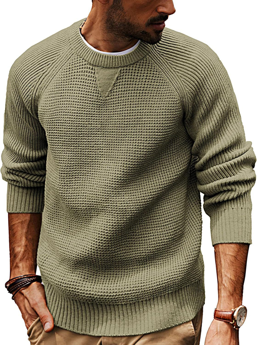 Herren lässiger Strickpullover mit strukturiertem Gewebemuster und Rundhalsausschnitt EB