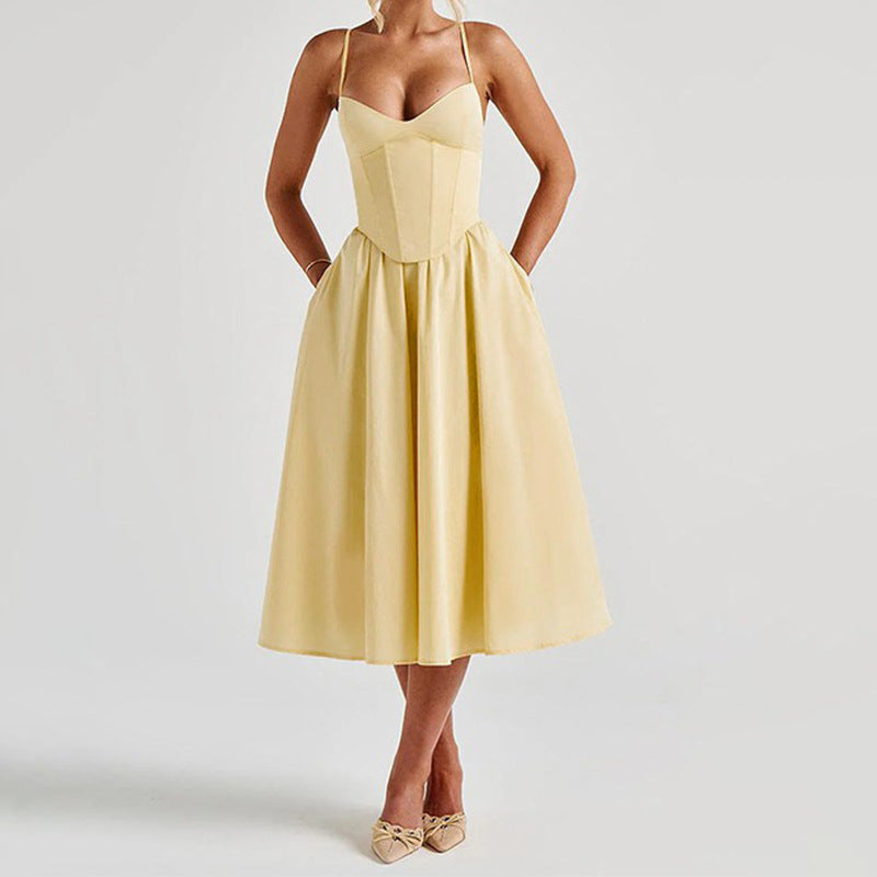 Damen Midikleid mit herzförmigem Ausschnitt und schwingendem Rock EB