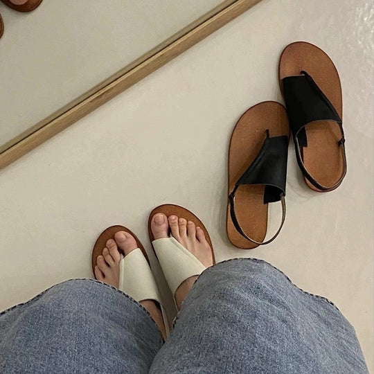 Damen Zehentrenner-Sandalen mit ergonomischem Fußbett aus hochwertigem Naturmaterial EB