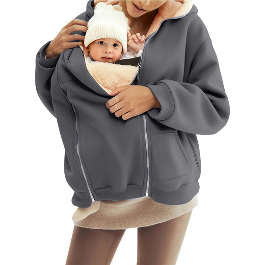 Damen nan Babytrage-Hoodie mit Teddyfutter und Zweiwege-Reißverschluss EB