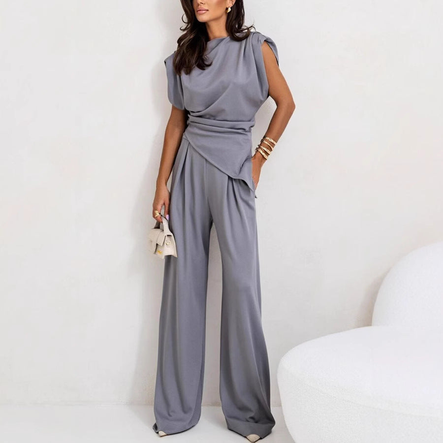 Damen Eleganter Jumpsuit mit asymmetrischem Schnitt und weitem Bein EB