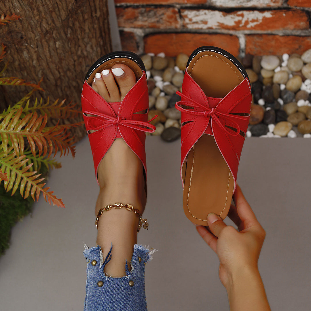 Damen Offene Sandalen mit dekorativen Schleifen und rutschfester Sohle EB