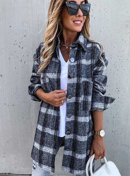 EB | Oversized Hemdjacke Karomuster Lässiger Chic
