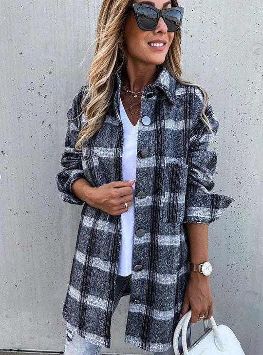 EB | Oversized Hemdjacke Karomuster Lässiger Chic