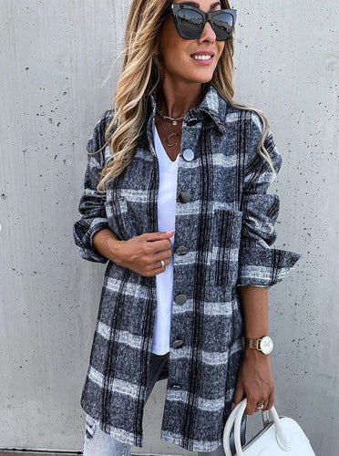EB | Oversized Hemdjacke Karomuster Lässiger Chic