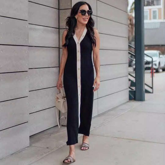 Damen Elegantes Maxikleid mit modernem V-Ausschnitt und asymmetrischem Saum EB