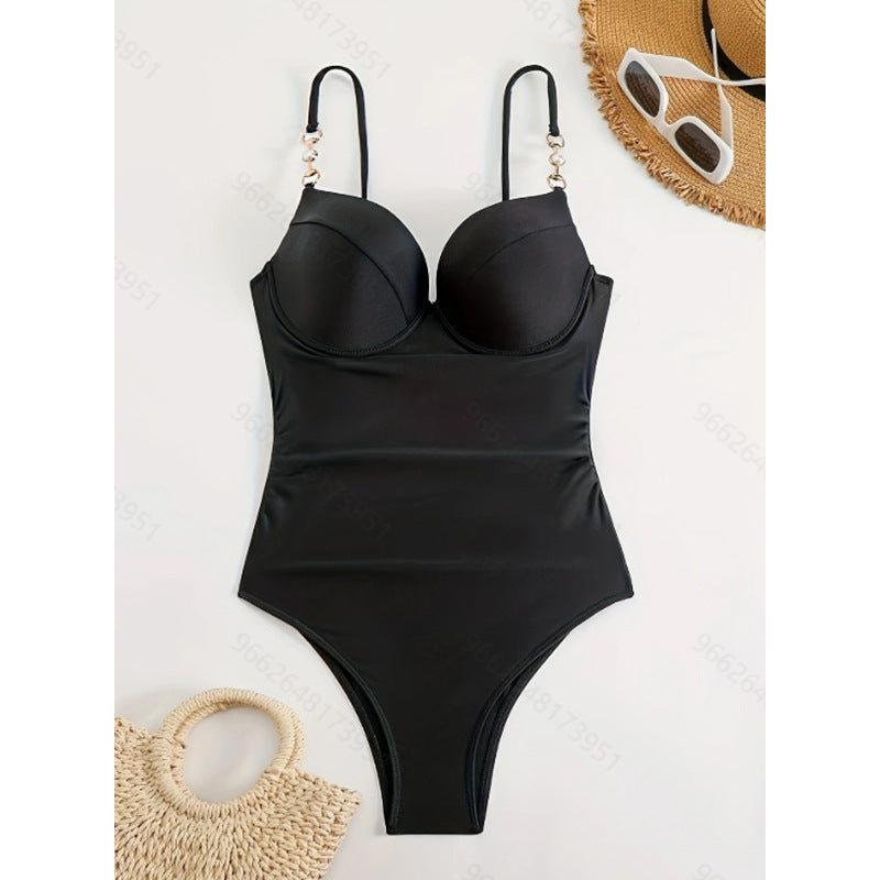 Damen Verführerischer Einteiler Badeanzug mit eleganten Trägern und hochwertigem Stoff EB