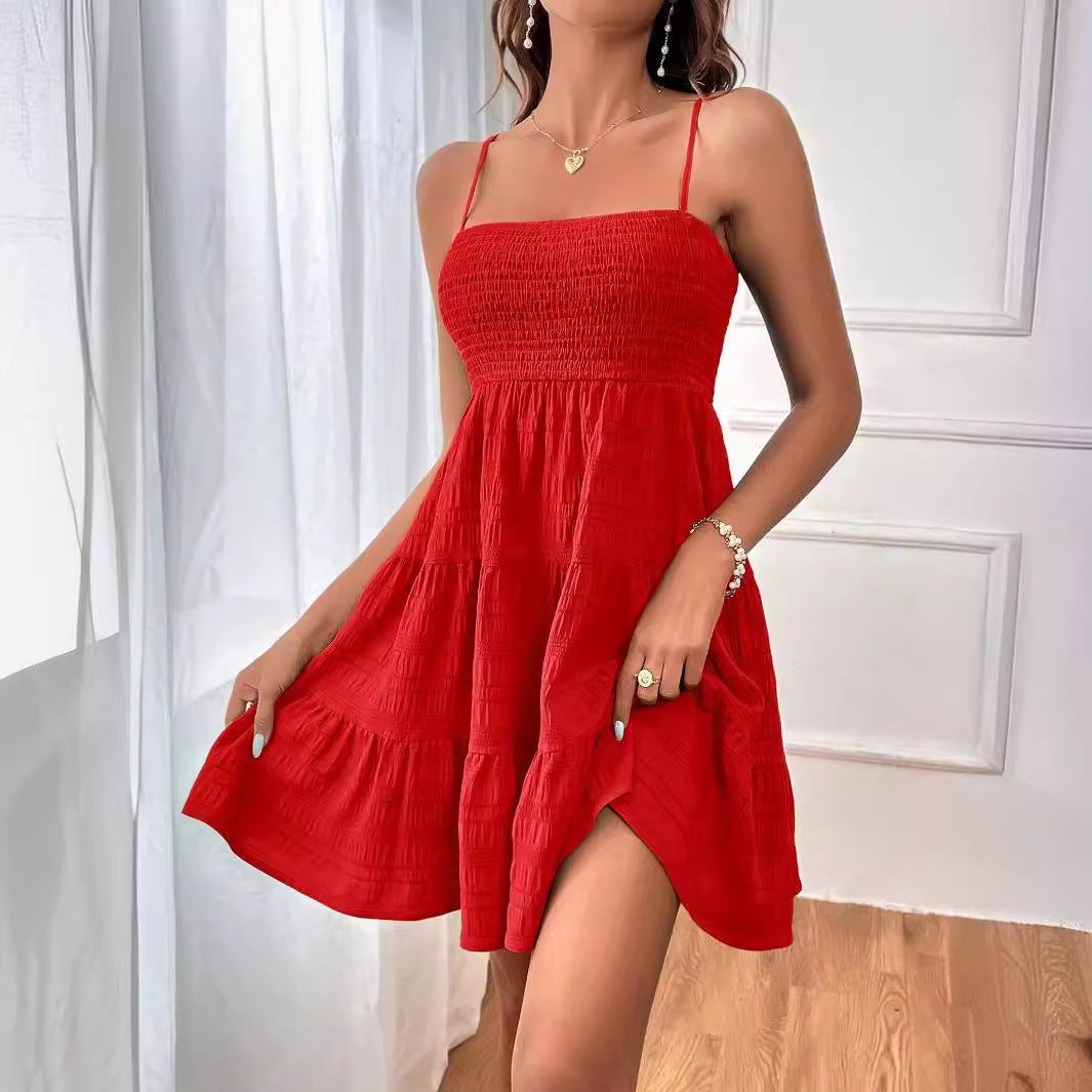 Damen Freizeitkleid mit Schmalen Trägern und Rüschendetails EB