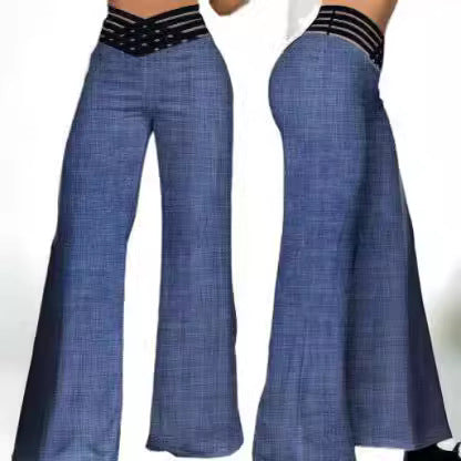 Damen nan hochtaillierte Schlaghose mit mehrreihiger Riemchen-Taille und weitem fließendem Bein EB