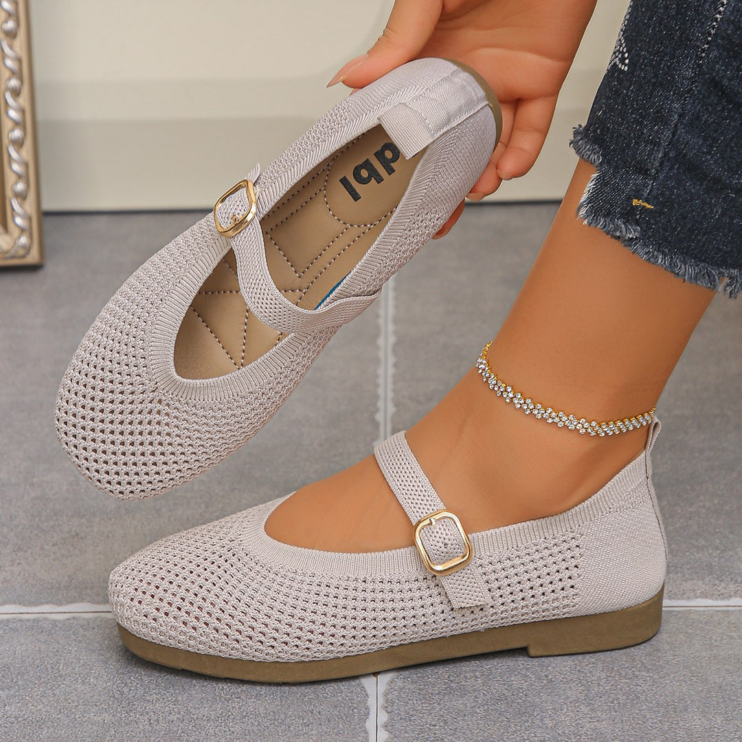 Damen bequeme Ballerinas mit modischem Lochdesign und dekorativem Riemchen EB