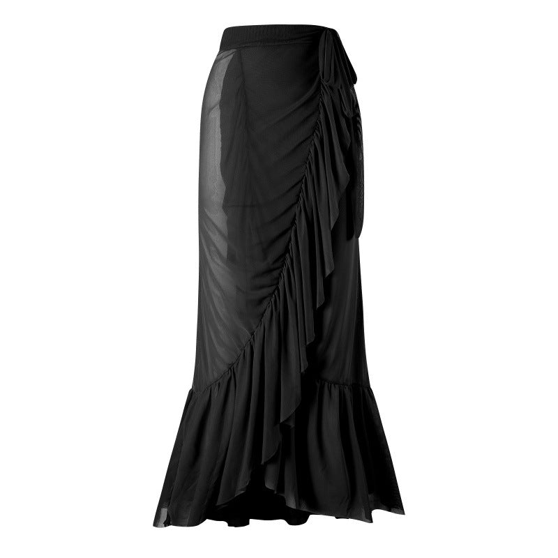 Damen Einteiler Badeanzug mit dekorativen Blumenapplikationen und elegantem Wickelrock EB
