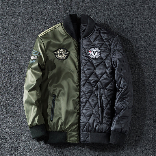 Herren modische Wende-Bomberjacke mit Steppdesign und Applikationen R&B
