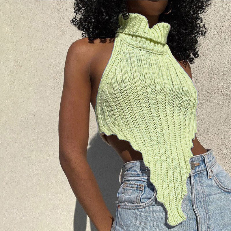 Damen cropped Stricktop mit hohem Kragen EB