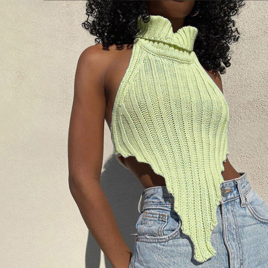 Damen cropped Stricktop mit hohem Kragen EB