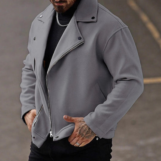 Herren Oversized Bikerjacke aus Wollmix mit asymmetrischem Reißverschluss und Druckknopf-Details EB