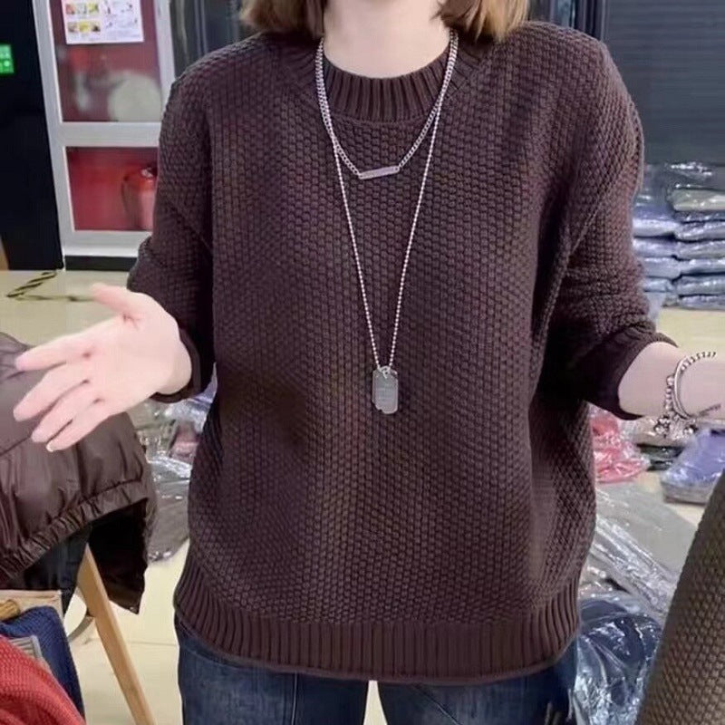 Damen lässiger Strickpullover mit strukturierter Oberfläche und weitem Schnitt EB