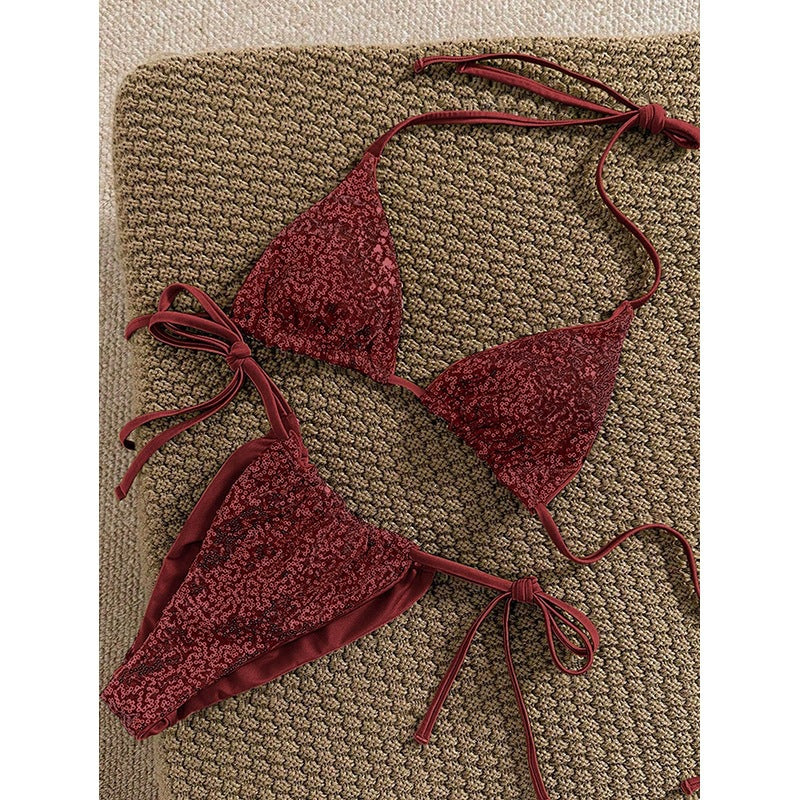 Damen Triangel-Bikini-Set mit verstellbaren Schnürdetails EB