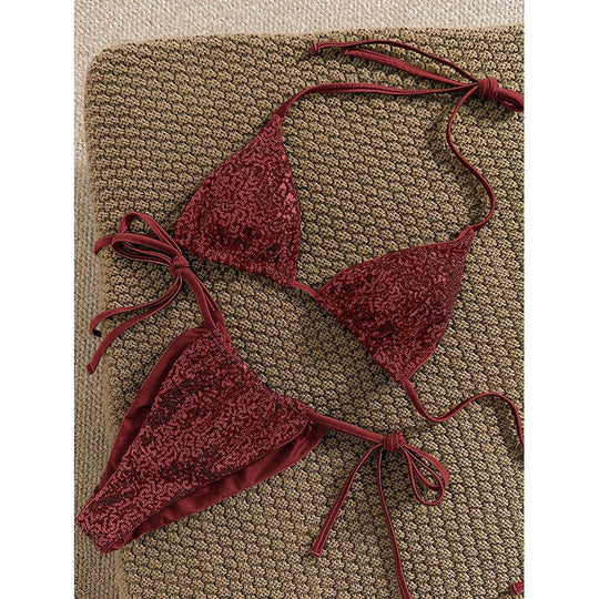 Damen Triangel-Bikini-Set mit verstellbaren Schnürdetails EB