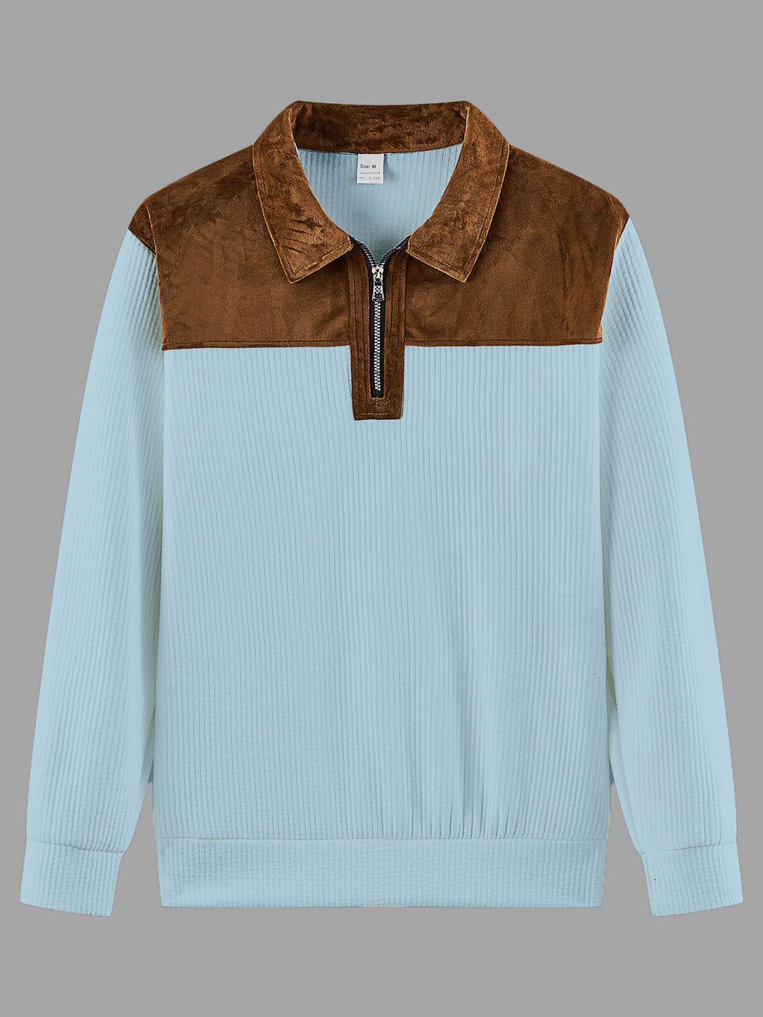 Unisex nan feinstrukturierter Strickpullover mit halbem Reißverschlusskragen und Samtbesatz EB