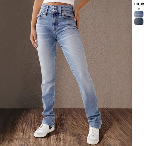 Damen High-Waist Jeans im Vintage-Look mit figurbetontem Schnitt EB