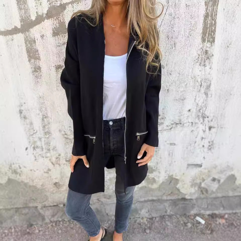 Damen Moderne Longjacke mit seitlichem Reißverschluss EB