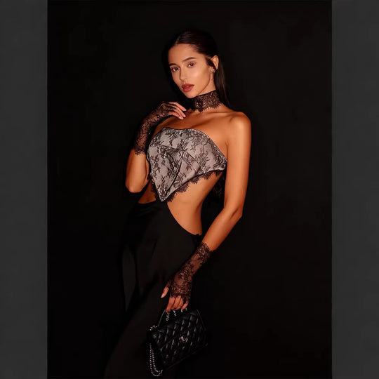 Damen Abendkleid mit verführerischem Spitzenoberteil und figurbetontem Design EB