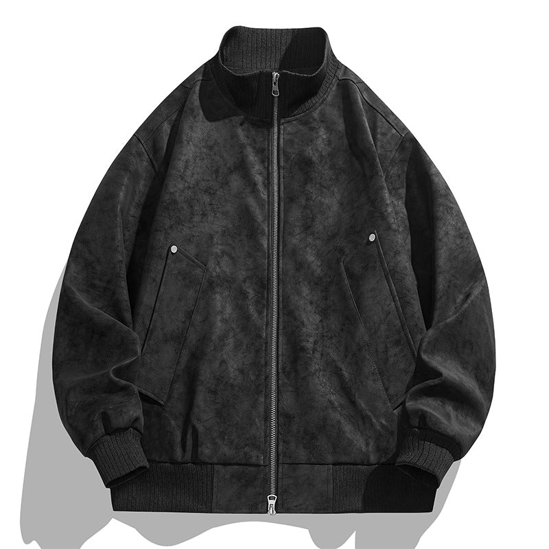 Herren modische Bomberjacke aus weichem Kunstleder mit elastischen Bündchen und praktischen Taschen EB