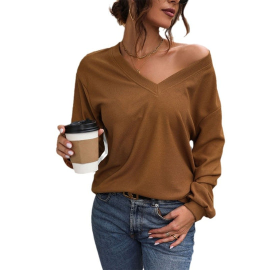 Damen legerer V-Ausschnitt Pullover mit strukturiertem Design EB