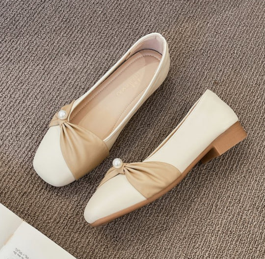 Damen elegante Slingback-Pantoletten mit perlenverziertem Schleifenakzent EB