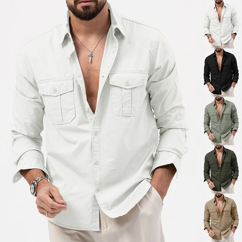 Herren Langarmhemd im Utility‑Stil mit aufgesetzten Patten‑Brusttaschen EB