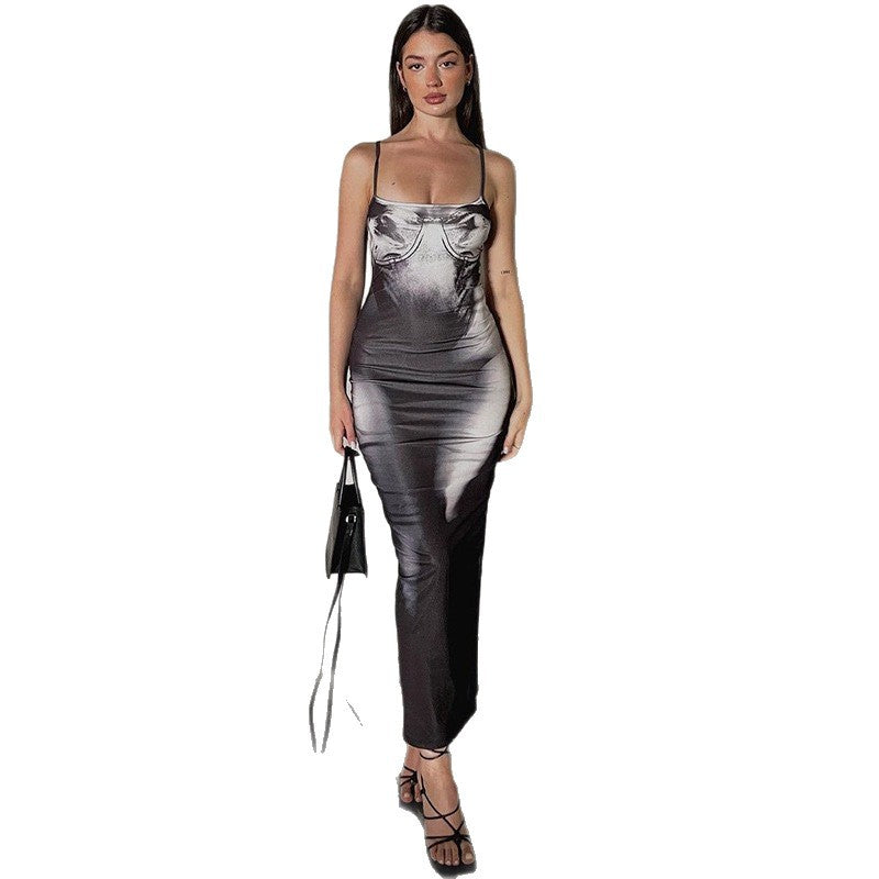 Damen Figurbetontes Maxikleid mit feinen Spagetti-Trägern EB