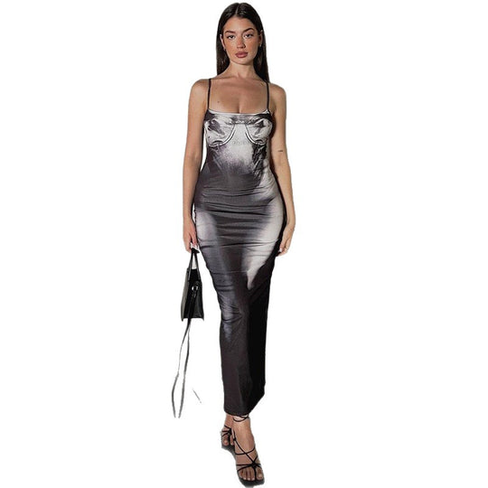 Damen Figurbetontes Maxikleid mit feinen Spagetti-Trägern EB