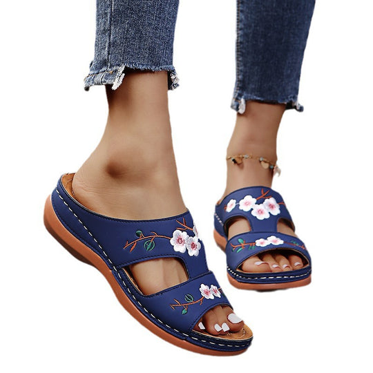 Damen Floral verzierte Hausschuhe EB