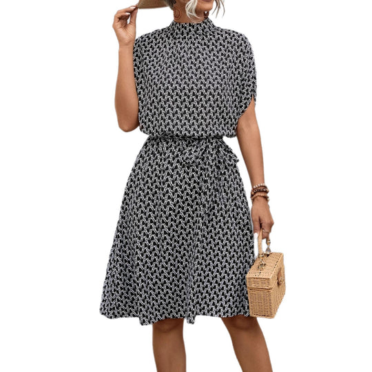 Damen Midikleid mit elegantem Bindegürtel und modischem Stehkragen EB
