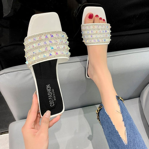 Damen elegante Riemchen-Pantoletten mit funkelndem Strass EB