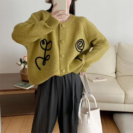 Damen Kuscheliger Strick-Cardigan mit kreativem Motiv EB