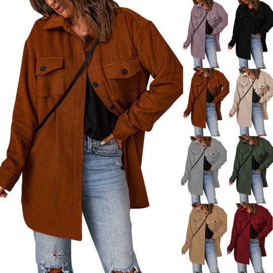 Damen Oversized Freizeitjacke aus weichem Material mit Taschen EB