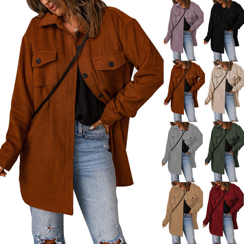 Damen Übergröße Langarm-Hemdjacke mit funktionalen aufgesetzten Taschen und lässigem Schnitt EB