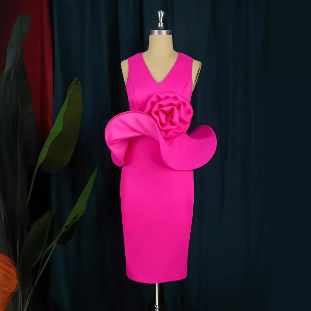 Damen Cocktailkleid mit kunstvollem Blumenapplikation EB