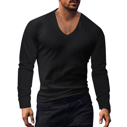 Herren V-Ausschnitt Langarmshirt aus weichem Baumwollmix mit figurbetonter Passform EB