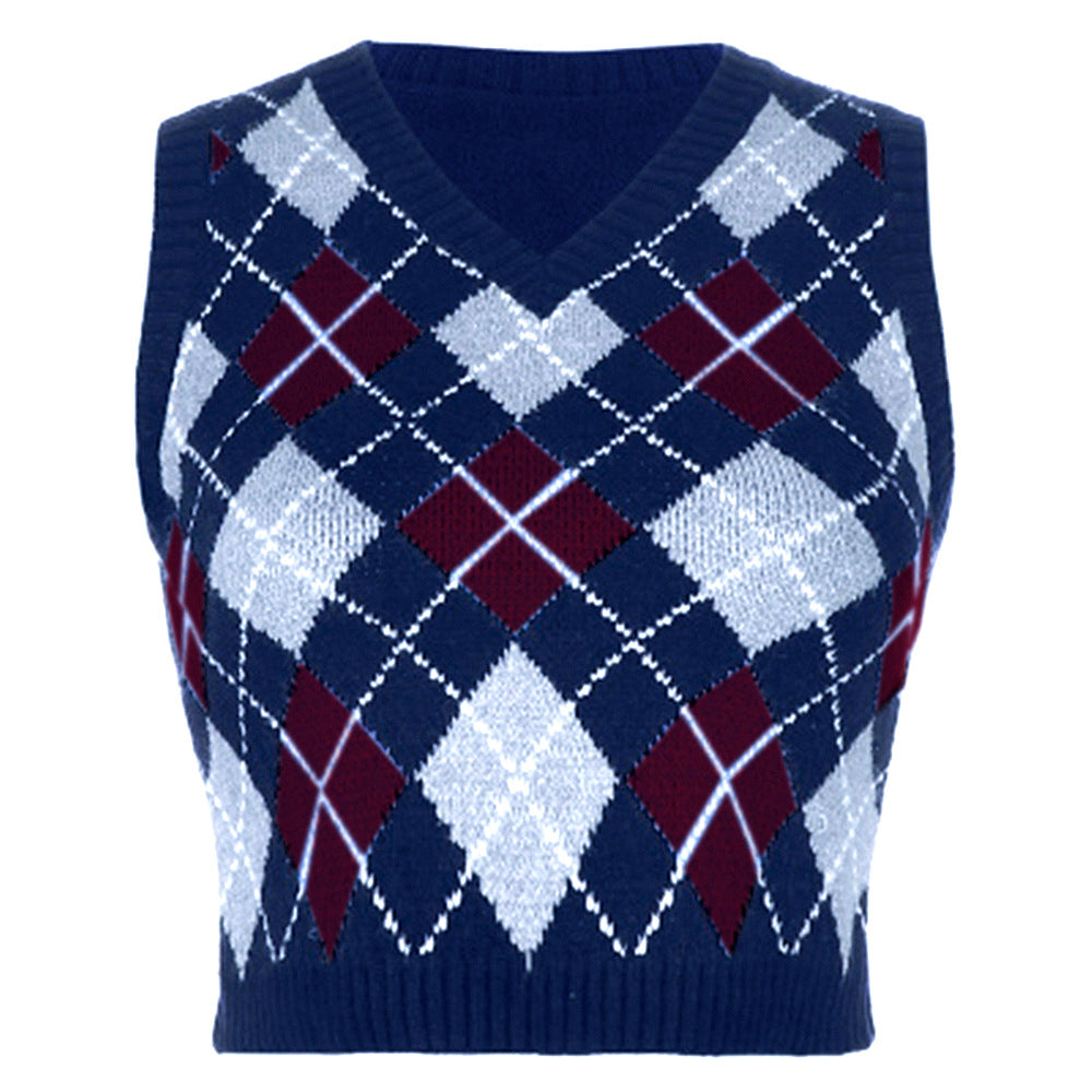 Damen ärmelloses Strickoberteil im modischen Argyle-Muster EB