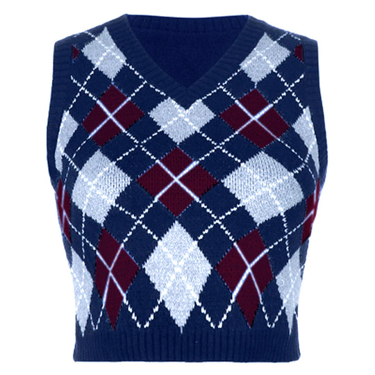 Damen ärmelloses Strickoberteil im modischen Argyle-Muster EB