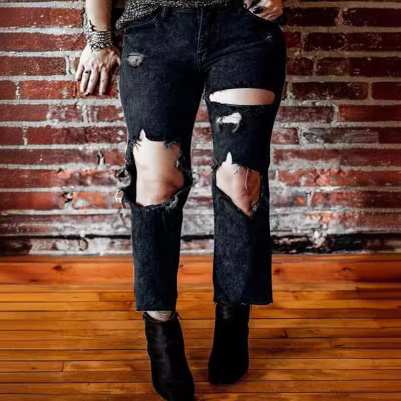 Damen Destroyed Jeans mit hoher Taille und lässigem Schnitt EB