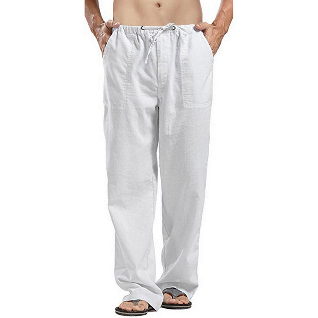 Herren nan lockere Leinenhose mit Tunnelzugbund und geradem Bein EB