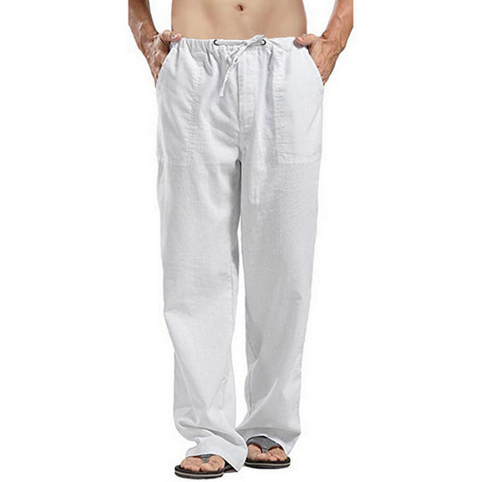 Herren nan lockere Leinenhose mit Tunnelzugbund und geradem Bein EB