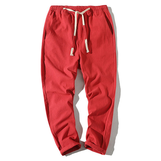 Herren nan leichte Leinenhose mit elastischem Bund und Kordelzug, tapered Schnitt und aufrollbarem Saum EB