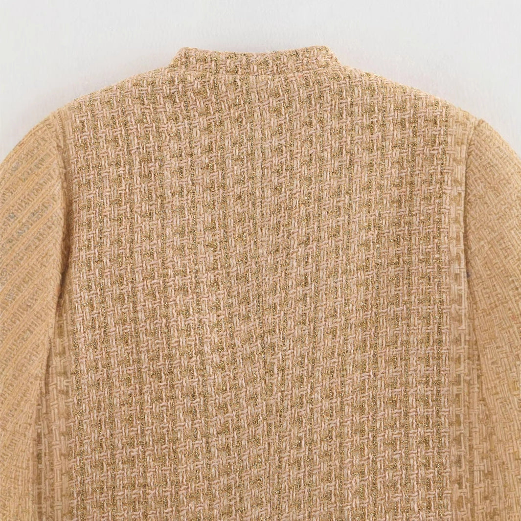 Damen elegante Blazerjacke im klassischen Tweed-Stil mit Knopfdetails EB