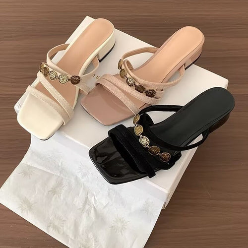 Damen Elegante Mules mit kunstvollem Riemen-Design und komfortablem Absatz EB