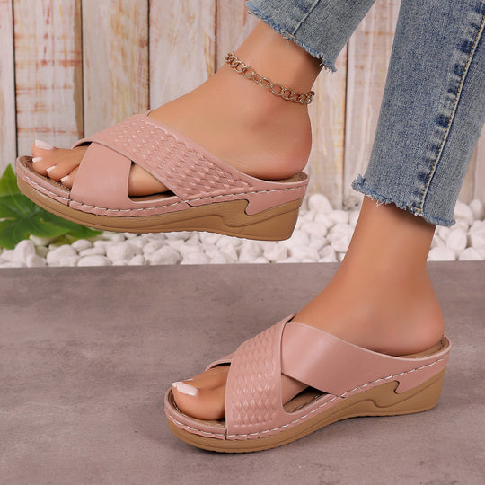 Damen elegante Wedge-Pantoletten mit geflochtenem Design EB